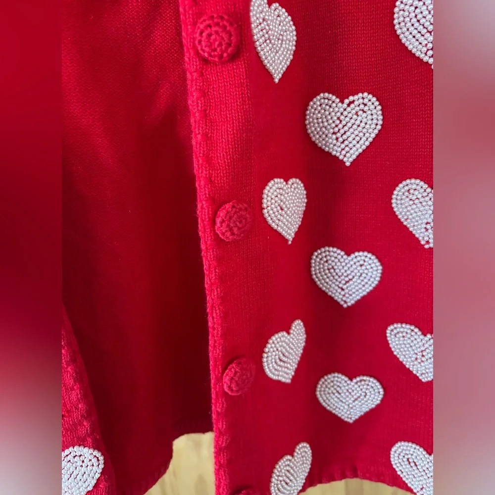 VTG 1999 Michael Simon Red/White Beaded Heart Cardigan,Valentines, Sweetheart, M - Picture 6 of 14